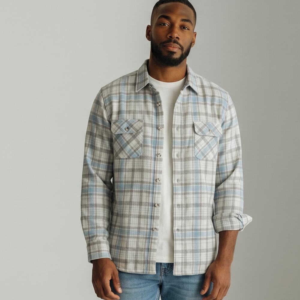 Mens Wool Shacket Size Large Plaid Lined Jacket Outdoor Camping Hiking Fall Cozy